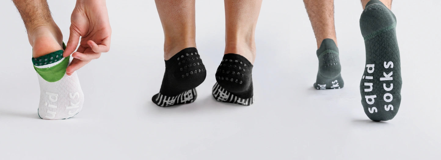Three grip zones: inside heel, outside heel and bottom traction