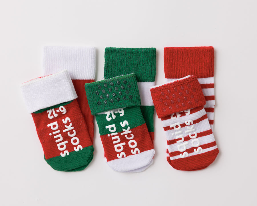 Baby & Kids Grip Socks, Candy Cane, 3-Pack