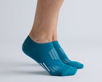 Thumbnail for Teal no-show grip socks worn with heels raised, showing side and top views. By Squid Socks.