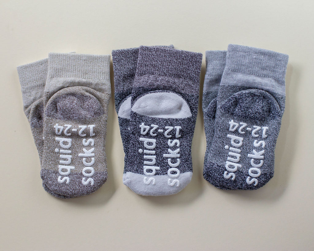 squid socks baby socks shark tank seen on tv socks that stay on grip socks baby newborn infant toddler child children kid kids crawl walk run feet toes best quality durable soft gentle good deal sale sales bamboo cotton polyester blend made in america american small business woman women entrepreneur baby shower easter christmas holiday gift winter warm snug neutral boy girl gray tan ivory sand pattern plain simple casual crew ankle