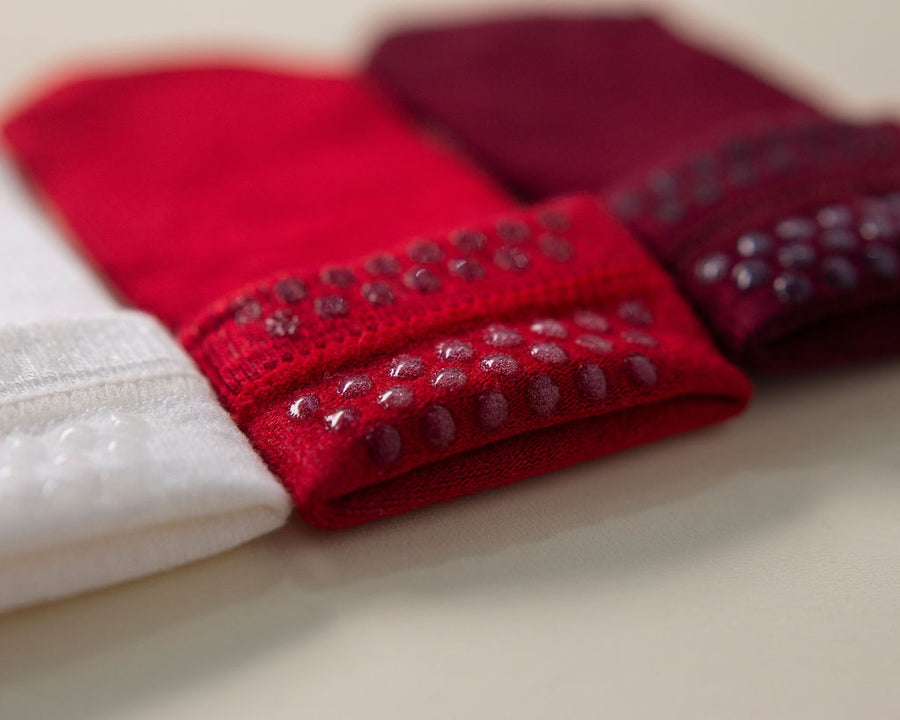 Channing kids socks: close-up of silicone dots inside colorful cuffs. Squid Socks, the brand seen on Shark Tank.